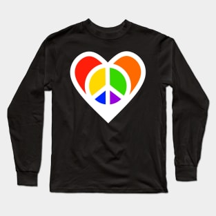 Peace Sign With Heart White Long Sleeve T-Shirt